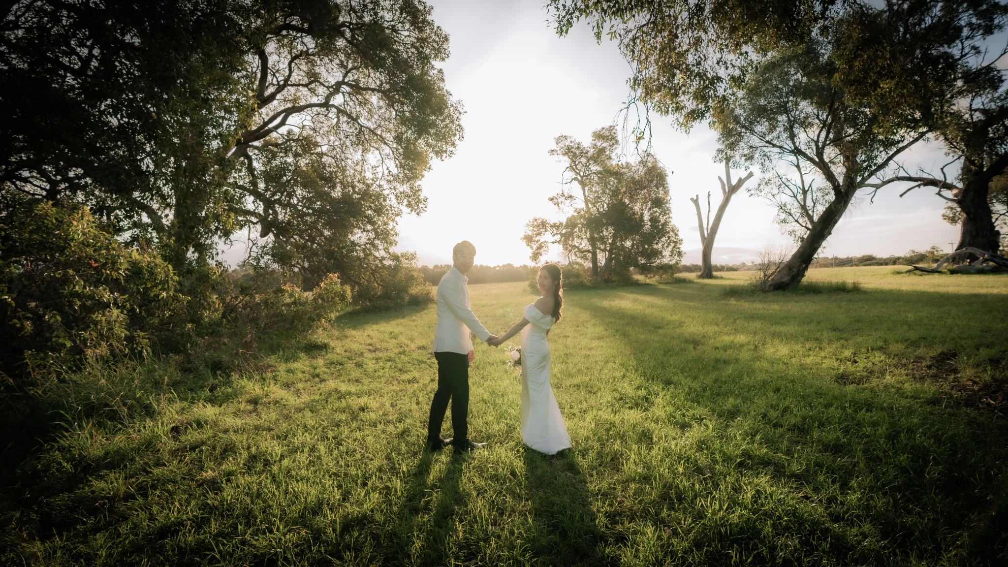 Sharon and Sam in a golden field at Perry's Paddock in Perth, Western Australia
