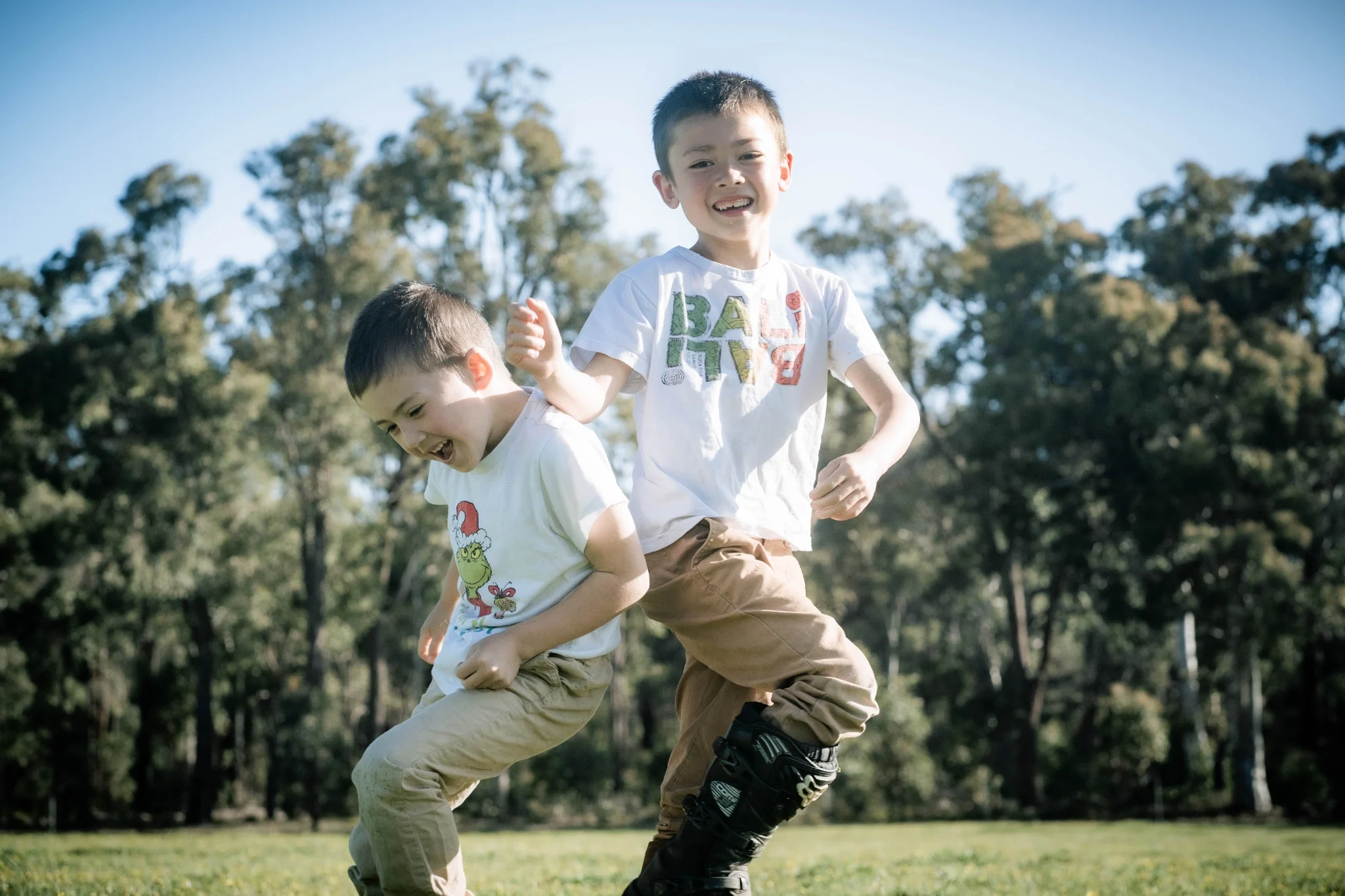 Brothers playing together on a farm near Perth, Western Australia